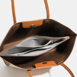 Women's Brown Plaid Fabric Shoulder Tote Bag with Magnetic Closure