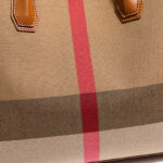 Women's Brown Plaid Fabric Shoulder Tote Bag with Magnetic Closure