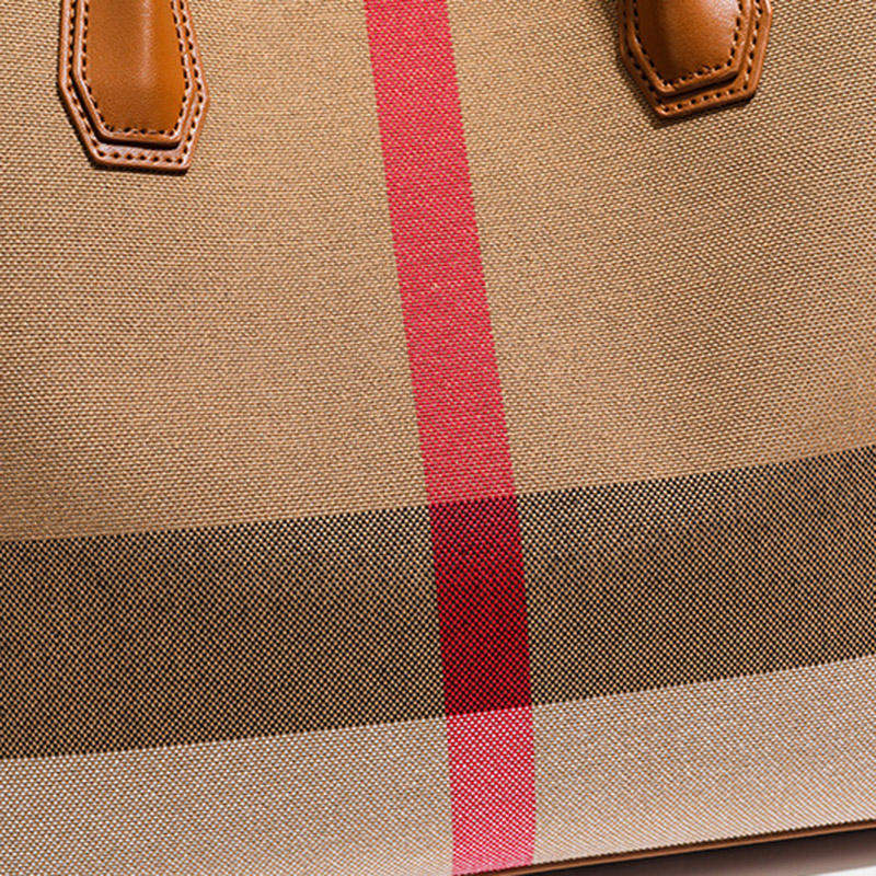 Women's Brown Plaid Fabric Shoulder Tote Bag with Magnetic Closure