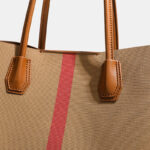 Women's Brown Plaid Fabric Shoulder Tote Bag with Magnetic Closure