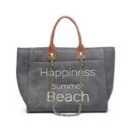 Women's Beige Canvas Pearls Large Beach Tote