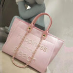 Women's Beige Canvas Pearls Large Beach Tote