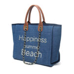Women's Beige Canvas Pearls Large Beach Tote