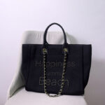 Women's Beige Canvas Pearls Large Beach Tote