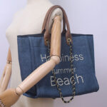 Women's Beige Canvas Pearls Large Beach Tote