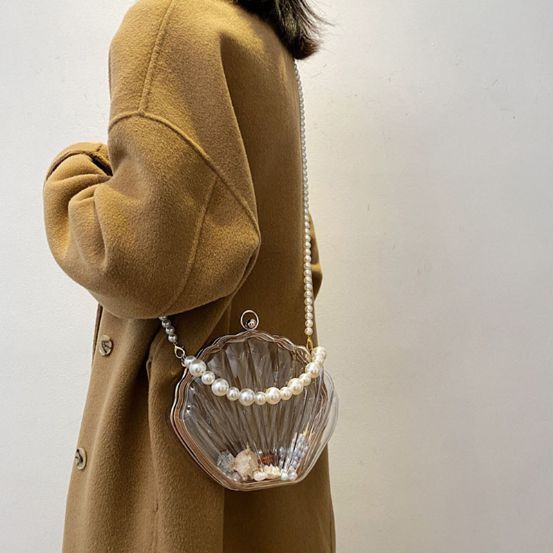 Women's Clear Seashell Pearls Clutch Bags