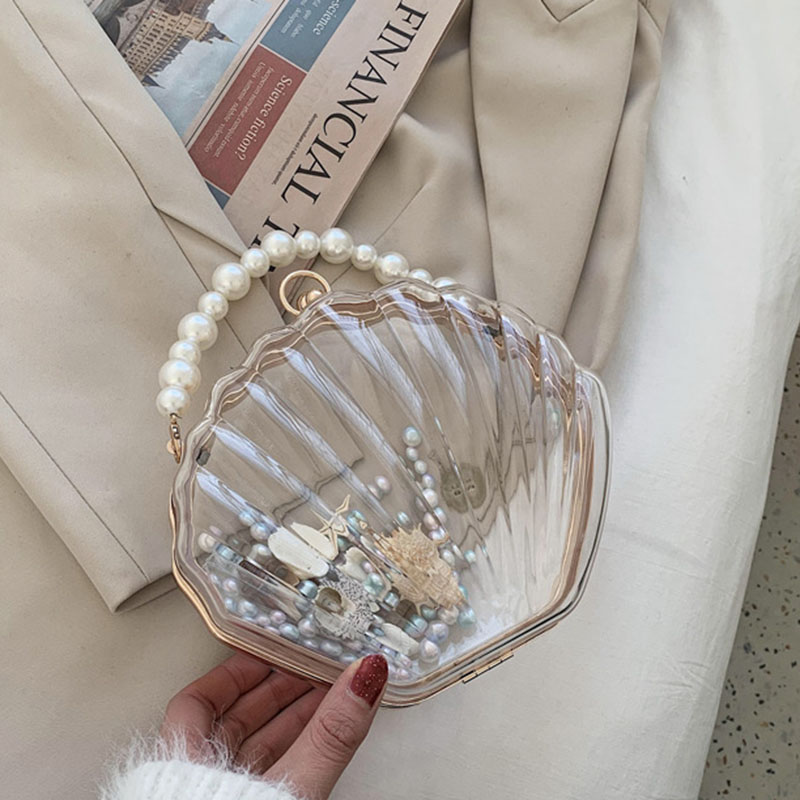 Women's Clear Seashell Pearls Clutch Bags
