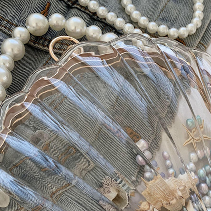 Women's Clear Seashell Pearls Clutch Bags
