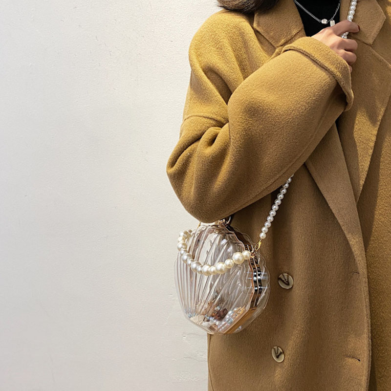 Women's Clear Seashell Pearls Clutch Bags
