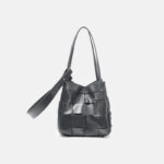 Women's Cracked Oil Wax Full-Grain Leder Crossbody Schulter Woven Bucket Handtasche
