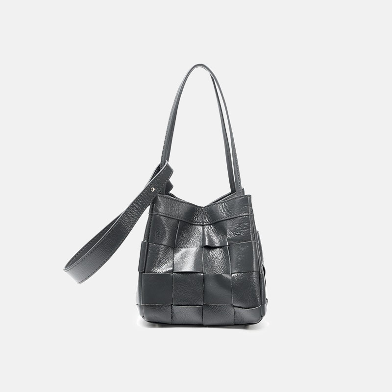 Women's Cracked Oil Wax Full-Grain Leder Crossbody Schulter Woven Bucket Handtasche