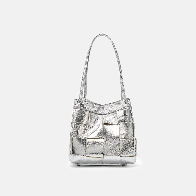 Women's Cracked Oil Wax Full-Grain Leder Crossbody Schulter Woven Bucket Handtasche