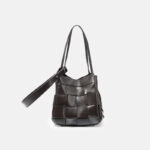 Women's Cracked Oil Wax Full-Grain Leder Crossbody Schulter Woven Bucket Handtasche
