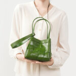 Women's Cracked Oil Wax Full-Grain Leder Crossbody Schulter Woven Bucket Handtasche