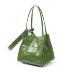 Women's Cracked Oil Wax Full-Grain Leder Crossbody Schulter Woven Bucket Handtasche