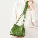 Women's Cracked Oil Wax Full-Grain Leder Crossbody Schulter Woven Bucket Handtasche