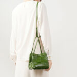 Women's Cracked Oil Wax Full-Grain Leder Crossbody Schulter Woven Bucket Handtasche