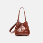 Women's Cracked Oil Wax Full-Grain Leder Crossbody Schulter Woven Bucket Handtasche