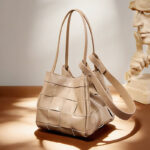 Women's Cracked Oil Wax Full-Grain Leder Crossbody Schulter Woven Bucket Handtasche