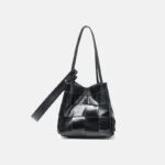 Women's Cracked Oil Wax Full-Grain Leder Crossbody Schulter Woven Bucket Handtasche