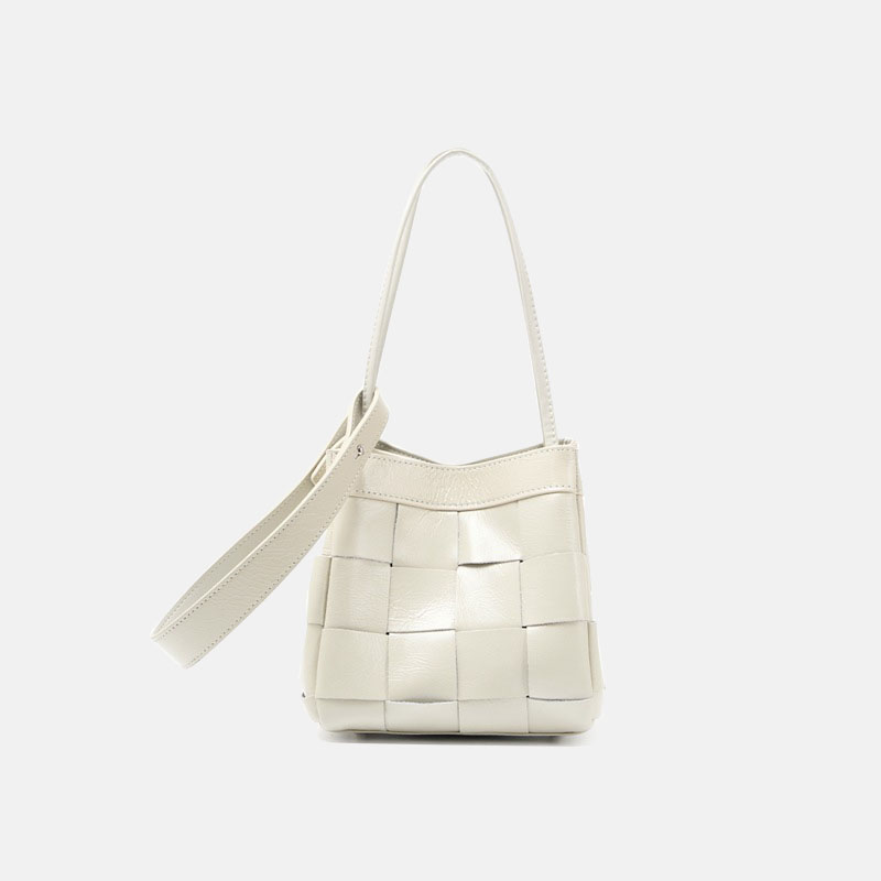 Women's Cracked Oil Wax Full-Grain Leder Crossbody Schulter Woven Bucket Handtasche
