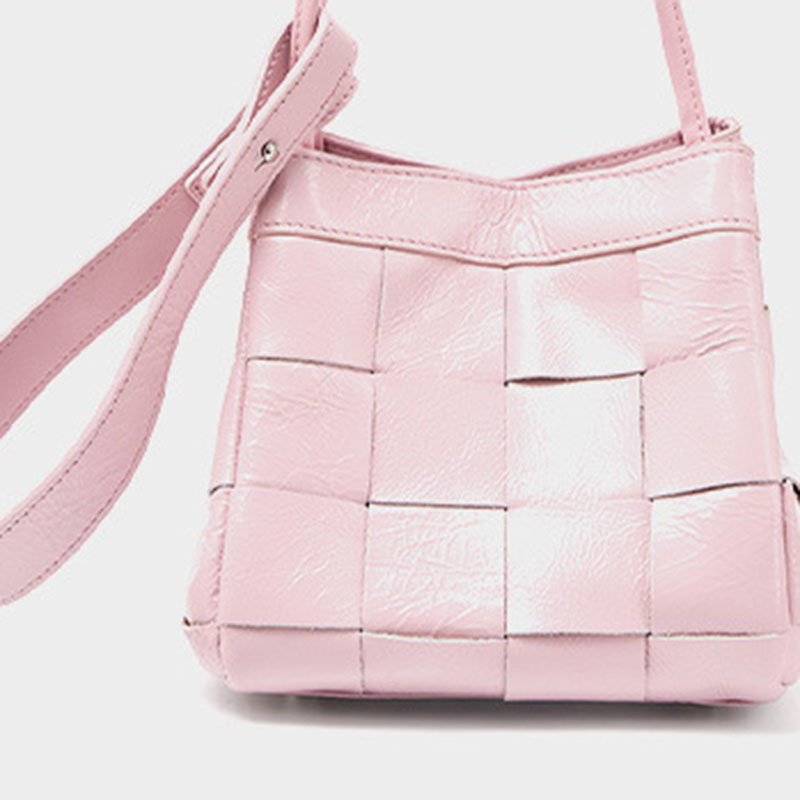 Women's Cracked Oil Wax Full-Grain Leder Crossbody Schulter Woven Bucket Handtasche