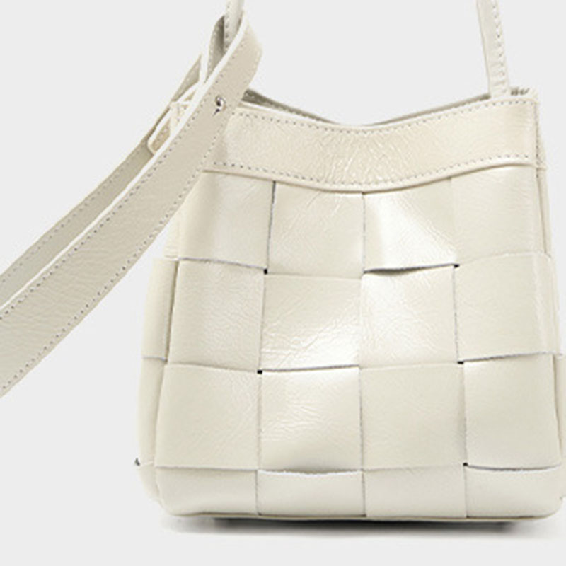 Women's Cracked Oil Wax Full-Grain Leder Crossbody Schulter Woven Bucket Handtasche
