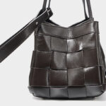 Women's Cracked Oil Wax Full-Grain Leder Crossbody Schulter Woven Bucket Handtasche