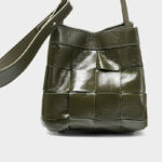 Women's Cracked Oil Wax Full-Grain Leder Crossbody Schulter Woven Bucket Handtasche