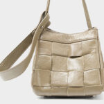 Women's Cracked Oil Wax Full-Grain Leder Crossbody Schulter Woven Bucket Handtasche