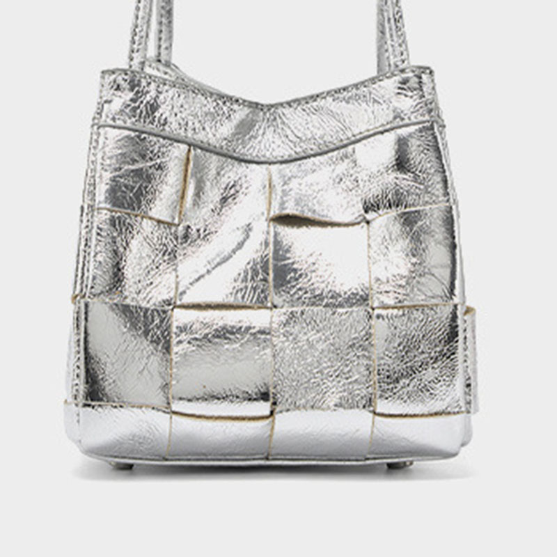 Women's Cracked Oil Wax Full-Grain Leder Crossbody Schulter Woven Bucket Handtasche