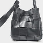Women's Cracked Oil Wax Full-Grain Leder Crossbody Schulter Woven Bucket Handtasche