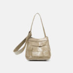 Women's Cracked Oil Wax Full-Grain Leder Crossbody Schulter Woven Bucket Handtasche