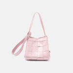 Women's Cracked Oil Wax Full-Grain Leder Crossbody Schulter Woven Bucket Handtasche