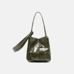Women's Cracked Oil Wax Full-Grain Leder Crossbody Schulter Woven Bucket Handtasche