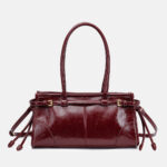 Women's Cracked Waxed Vegan Leather Boston Baguette Bag with Crossbody Shoulder Strap