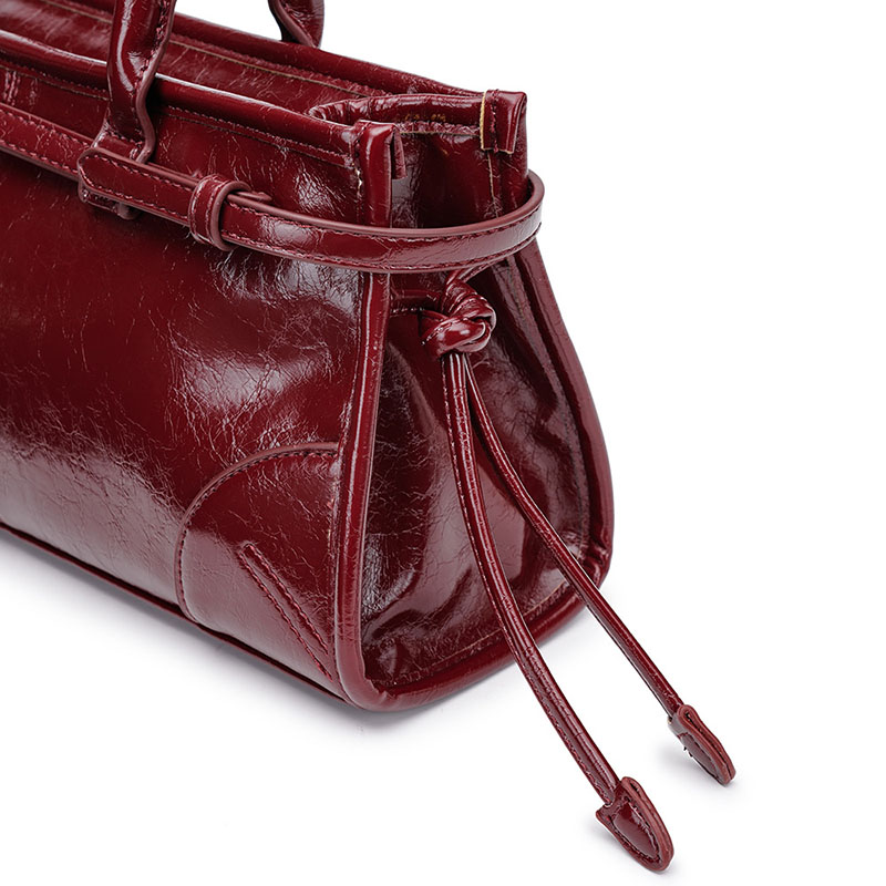 Women's Cracked Waxed Vegan Leather Boston Baguette Bag with Crossbody Shoulder Strap