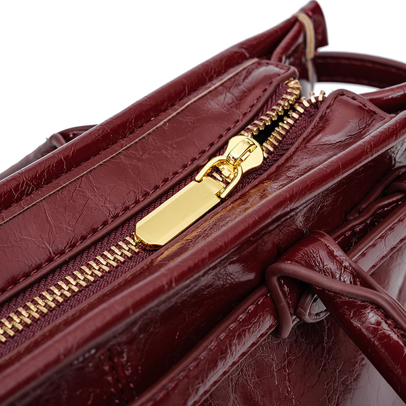 Women's Cracked Waxed Vegan Leather Boston Baguette Bag with Crossbody Shoulder Strap