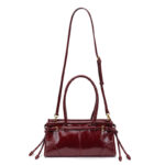 Women's Cracked Waxed Vegan Leather Boston Baguette Bag with Crossbody Shoulder Strap