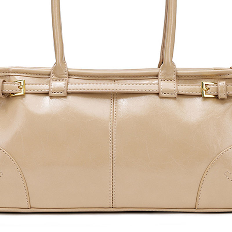 Women's Cracked Waxed Vegan Leather Boston Baguette Bag with Crossbody Shoulder Strap