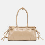 Women's Cracked Waxed Vegan Leather Boston Baguette Bag with Crossbody Shoulder Strap
