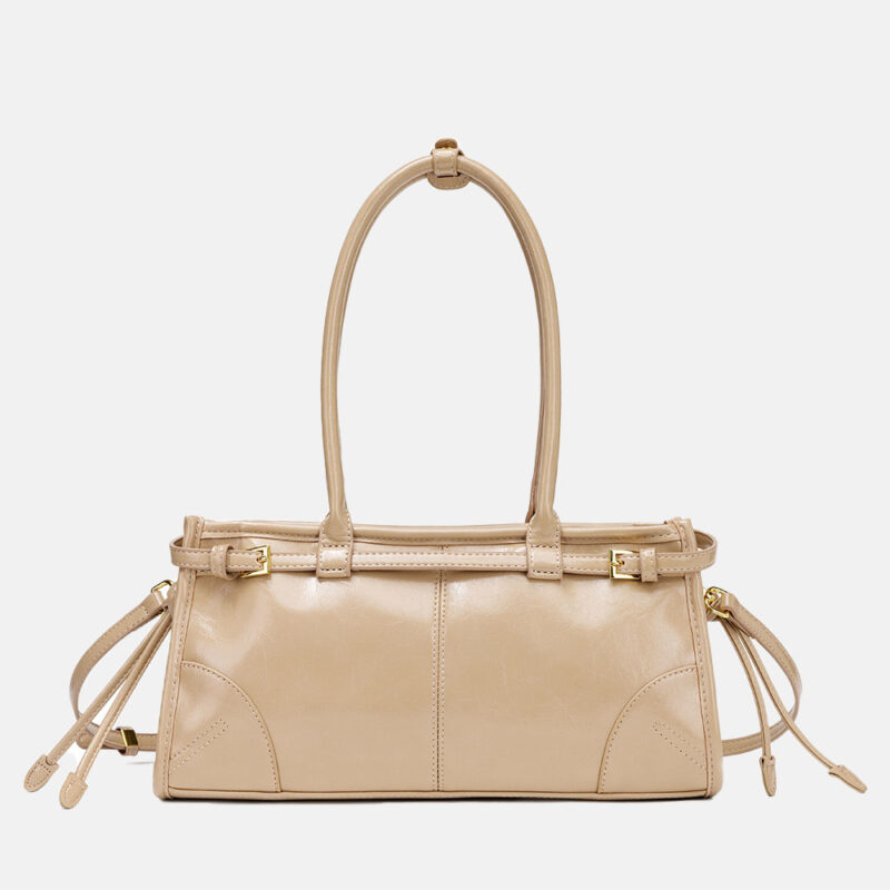 Women's Cracked Waxed Vegan Leather Boston Baguette Bag with Crossbody Shoulder Strap