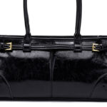Women's Cracked Waxed Vegan Leather Boston Baguette Bag with Crossbody Shoulder Strap