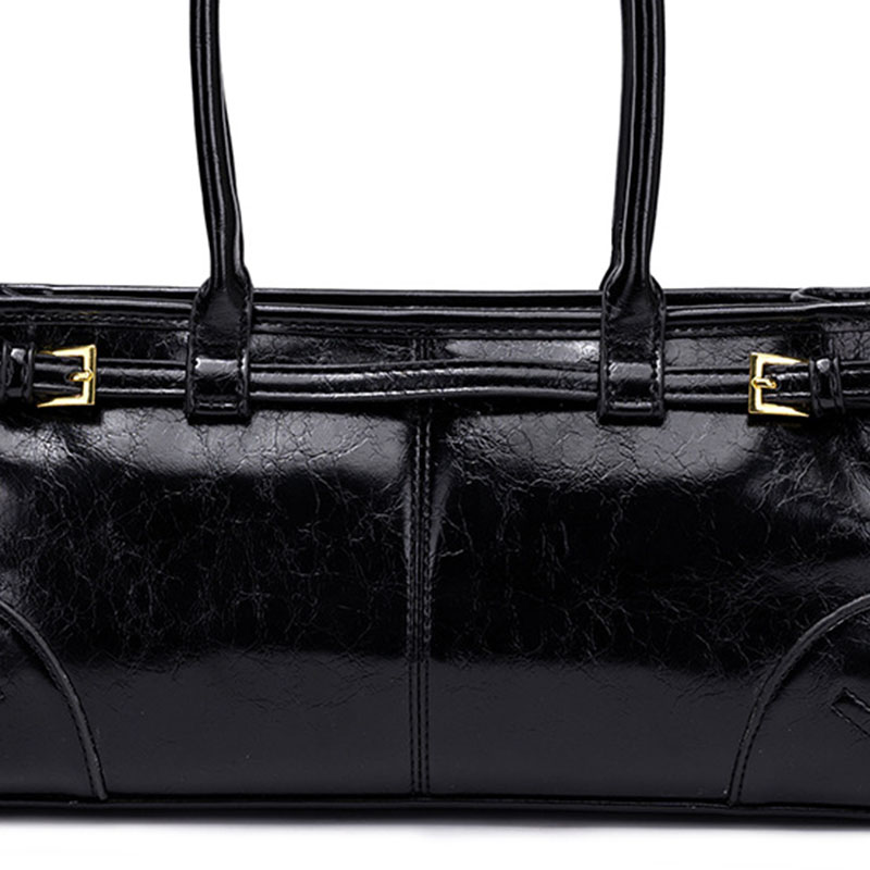 Women's Cracked Waxed Vegan Leather Boston Baguette Bag with Crossbody Shoulder Strap
