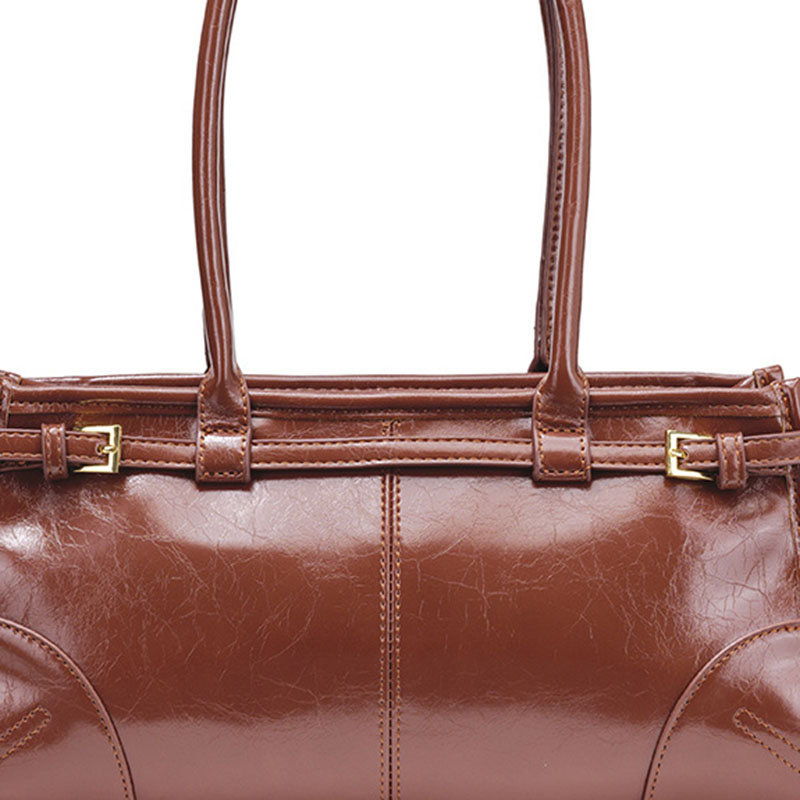 Women's Cracked Waxed Vegan Leather Boston Baguette Bag with Crossbody Shoulder Strap