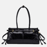 Women's Cracked Waxed Vegan Leather Boston Baguette Bag with Crossbody Shoulder Strap
