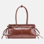 Women's Cracked Waxed Vegan Leather Boston Baguette Bag with Crossbody Shoulder Strap