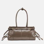 Women's Cracked Waxed Vegan Leather Boston Baguette Bag with Crossbody Shoulder Strap