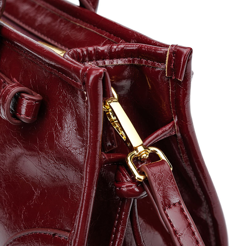 Women's Cracked Waxed Vegan Leather Boston Baguette Bag with Crossbody Shoulder Strap