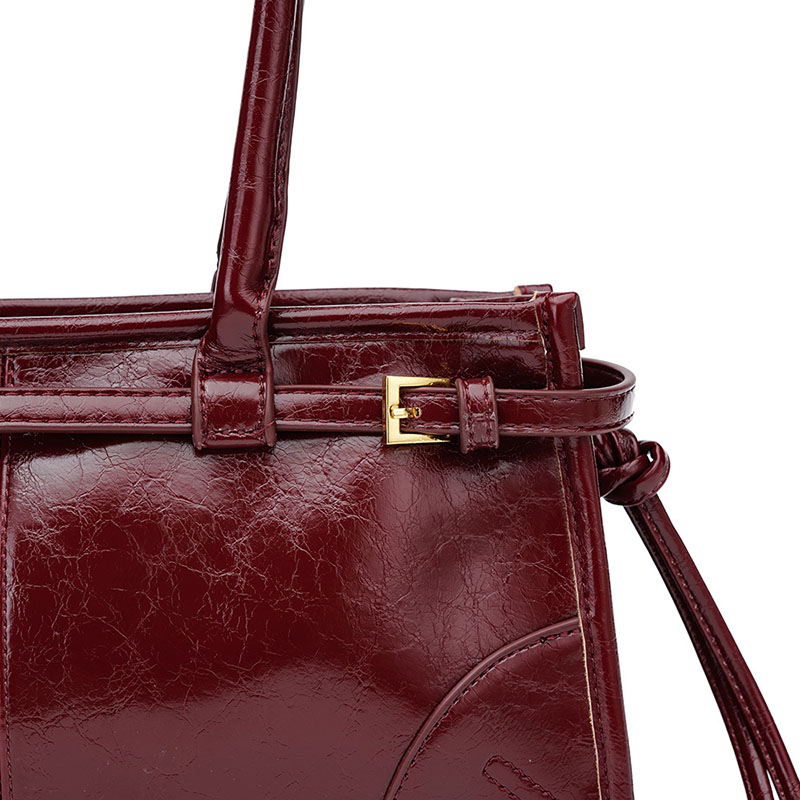 Women's Cracked Waxed Vegan Leather Boston Baguette Bag with Crossbody Shoulder Strap